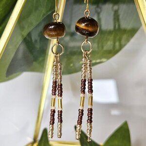 2/$27 | Genuine Tigers Eye Beaded Indigenous Native Fringe Earrings | Handmade